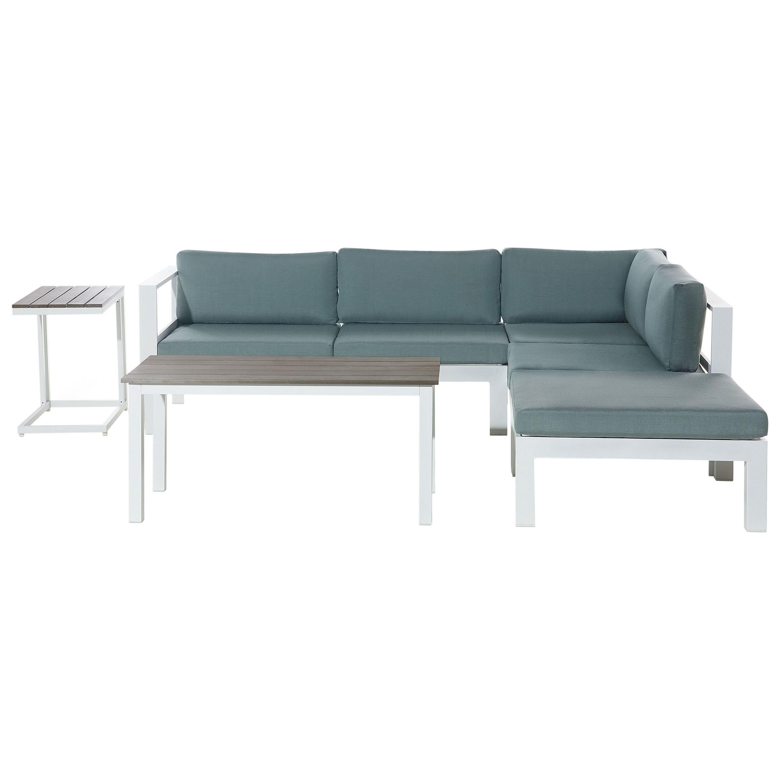 LOUNGE SET 5-Sitzer weiß Auflagen grün-grau Messina - Blaugrau/Weiß, Metall - Beliani