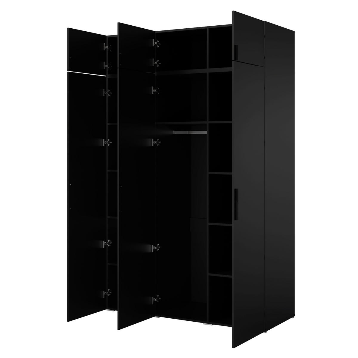 DREHTÜRENSCHRANK mit Aufsatz Napoli 3D 150 Schwarz (schwarzer oder goldener Griff) - Silberfarben/Schwarz, Holzwerkstoff/Kunststoff (150/35/60cm) - mzm24