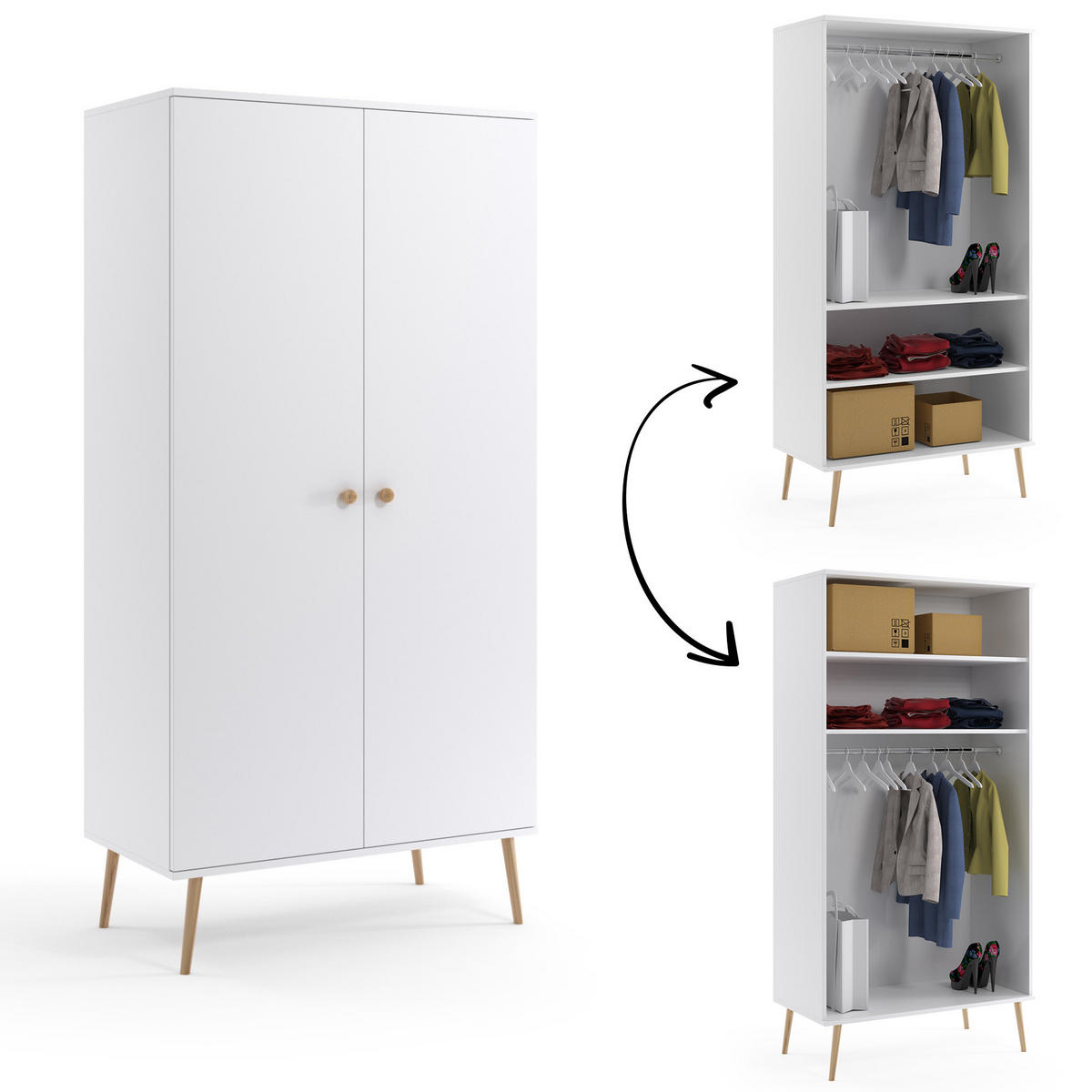 KLEIDERSCHRANK Schrank Kriml Weiß 180x202 cm - Weiß, Holz (52/202/180cm) - Fedve