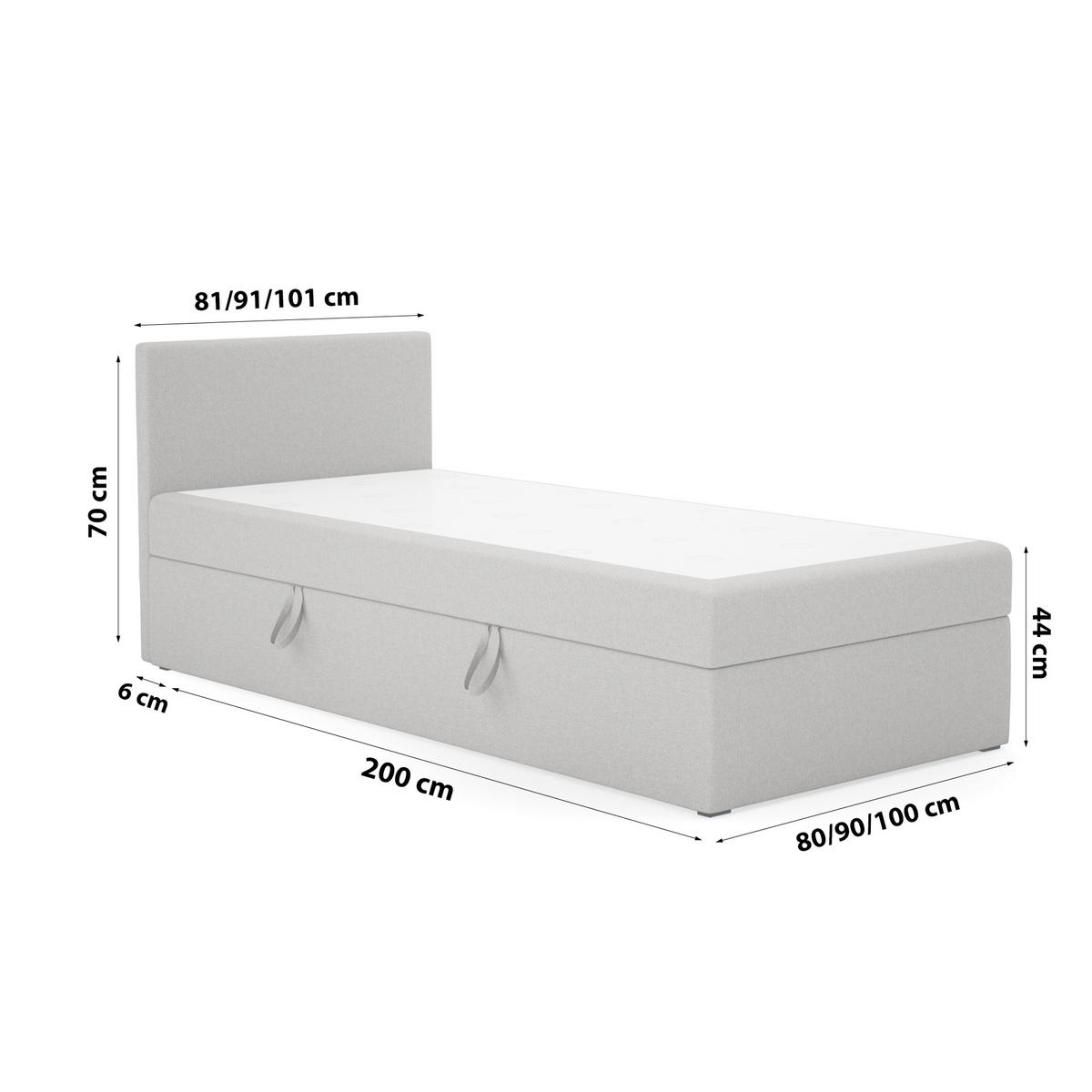 BOXBETT Verdig Mini Basic 100x200 Hellgrau Links - Hellgrau, Holz (100/200cm) - Fedve