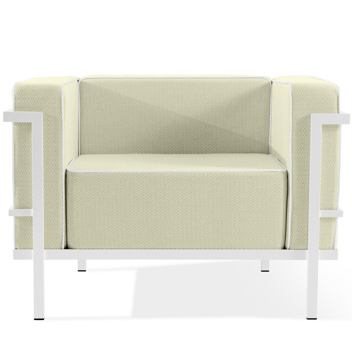 GARTENLOUNGE-SET TRIGLO 1x Tisch, 2x Sessel, 1x Sofa 3-Sitzer, 4-tlg., Modern, Weiß - Weiß/Hellgrün, Glas/Textil - KONSIMO®