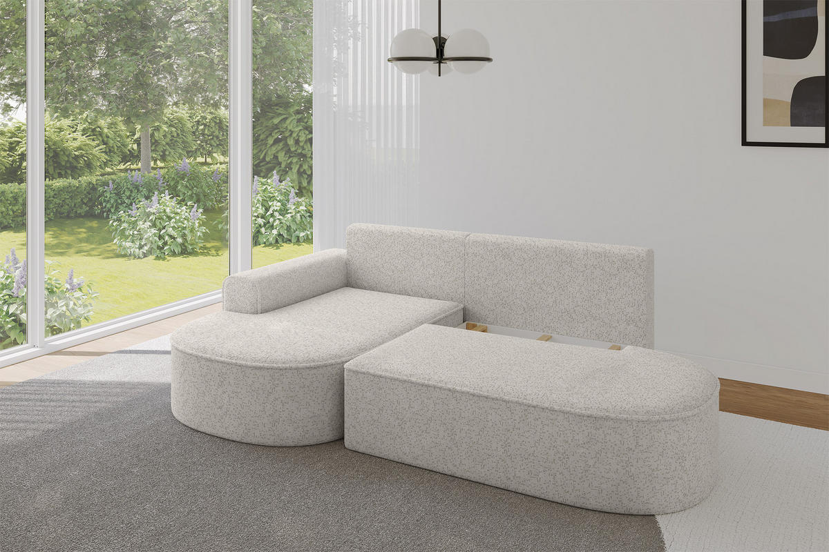 ECKSOFA mit Schlaffunktion und Bettkasten Ottomane Links MARI-L1-S - 283x167x85 cm Hellgrau Tissu - Hellgrau/Schwarz, Holzwerkstoff/Kunststoff (283/167cm) - ALTDECOR