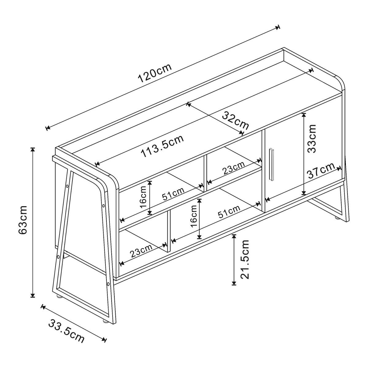 FERNSEHSCHRANK Storfjord - Schwarz, Holzwerkstoff/Metall (33.5/63/120cm) - [en.casa]