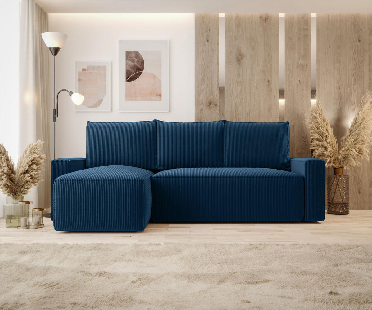 ECKSOFA mit Schlaffunktion SAVIO Poso 05 Links - Dunkelblau, Textil (232/140cm) - Bedante