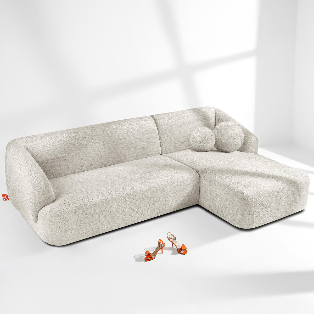 ECKSOFA RECHTS VIRA, Weiß, Chenille - Schwarz/Weiß, Holz/Holzwerkstoff (300/160cm) - KONSIMO®