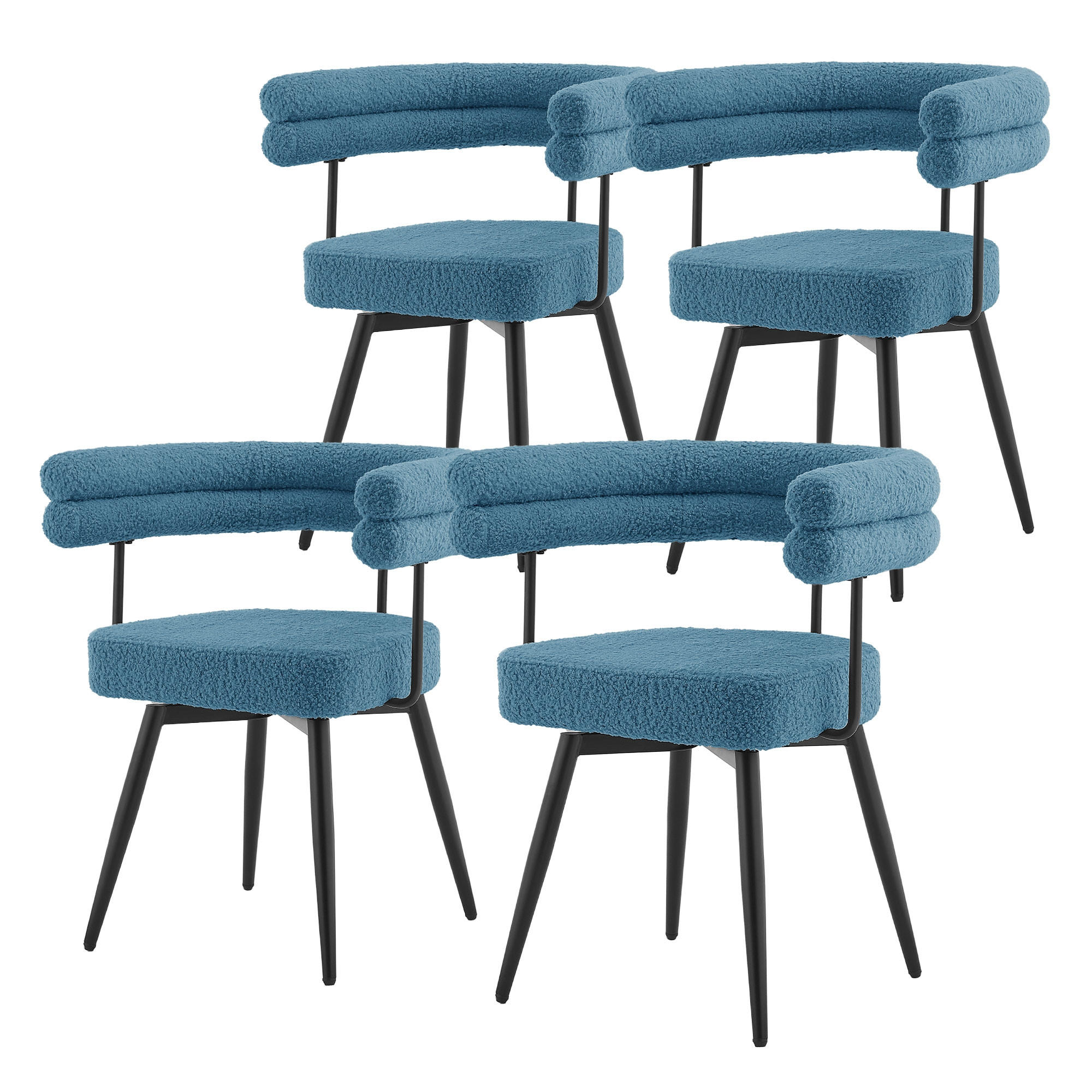 ML-DESIGN OTÁČIVÉ JÍDELNÍ ŽIDLE, sada 4 ks, modrá látka Teddy