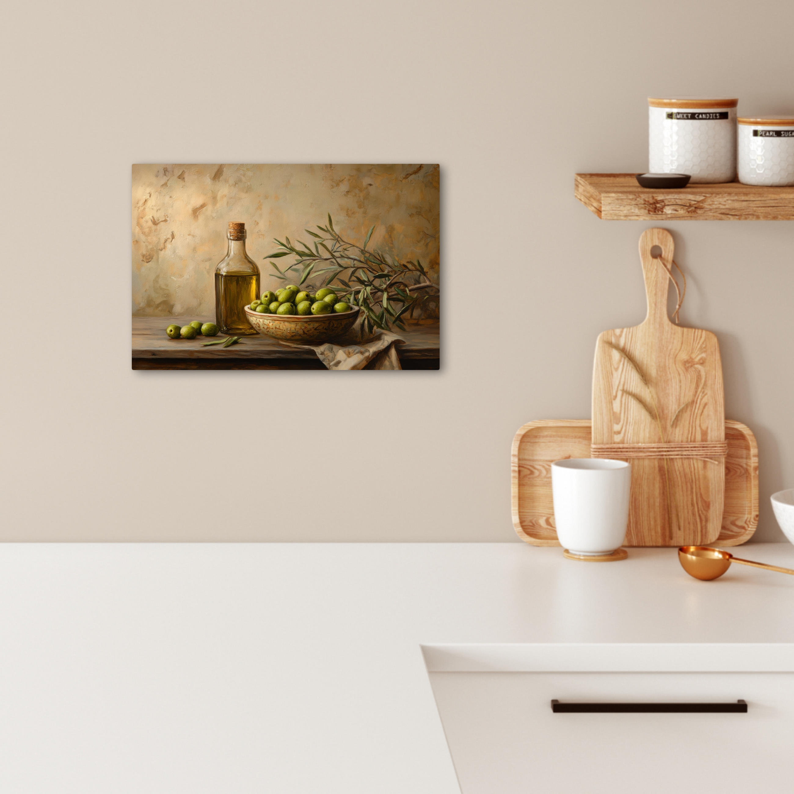 LEINWANDBILD Oliven - Stilleben - Vintage 30x20 cm - Olivgrün, Textil (30/20cm) - MuchoWow