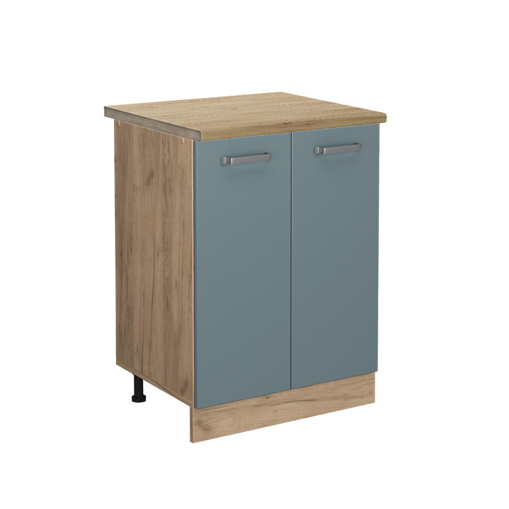 KÜCHENUNTERSCHRANK R-Line Blau-Grau 60 cm, AP Eiche - Honigeiche/Eiche Wotan, Holzwerkstoff (60/81.6/60cm) - Vicco
