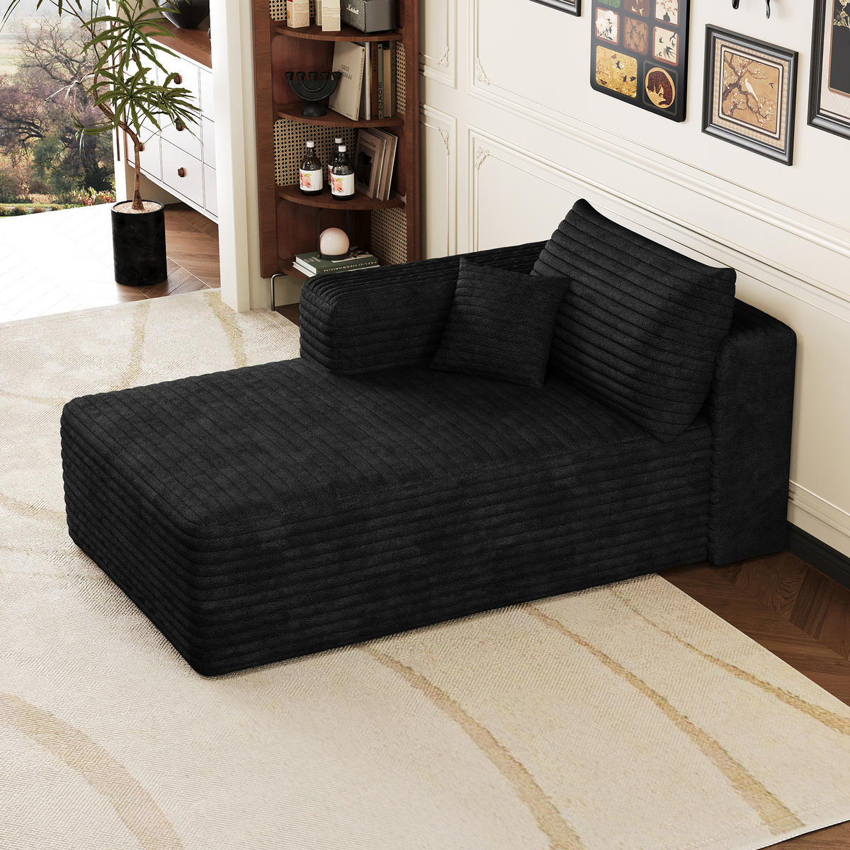 RÉCAMIERE DE-34736 rechte Chaiselongue mit Corduroy Schwarz - Schwarz, Textil (90/58/151cm) - ComfortXL