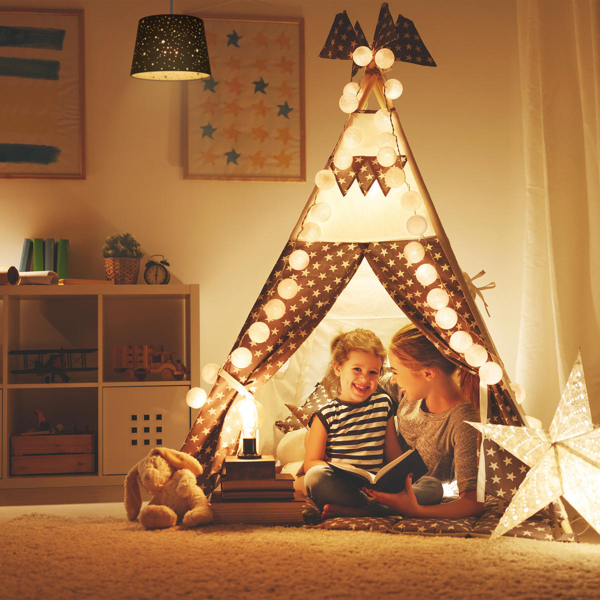 KINDERZIMMERLAMPE - Grau, Kunststoff/Textil (27/27/122cm) - Relaxdays