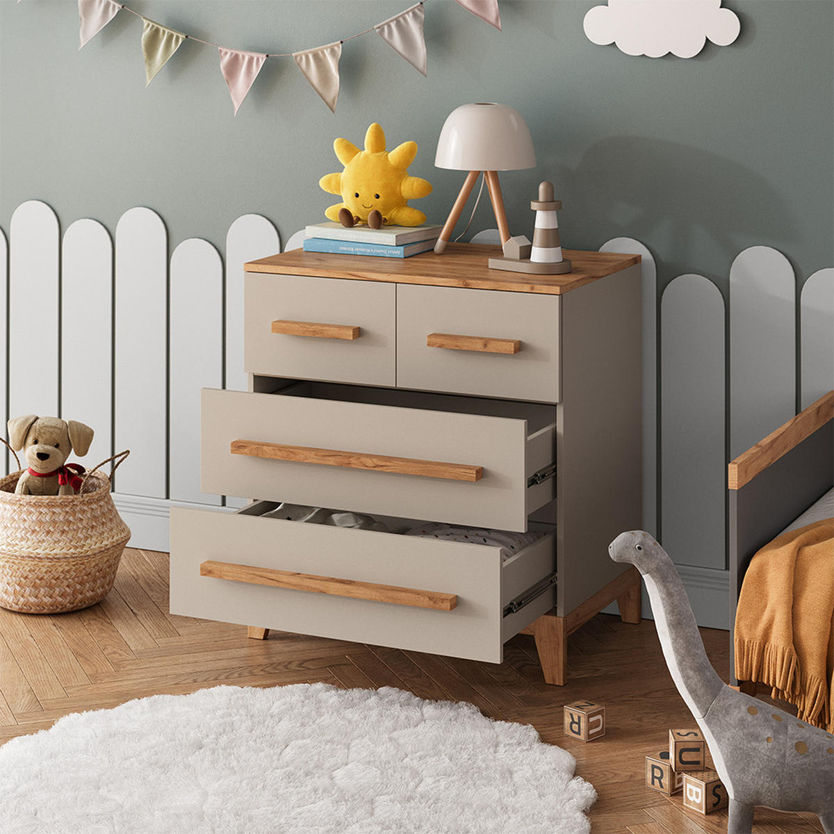 KOMMODE Malia Cashmere/Artisan 80 x 88 cm mit 4 Schubladen - Hellgrau/Weiß, Holzwerkstoff (80/88/53.4cm) - VitaliSpa