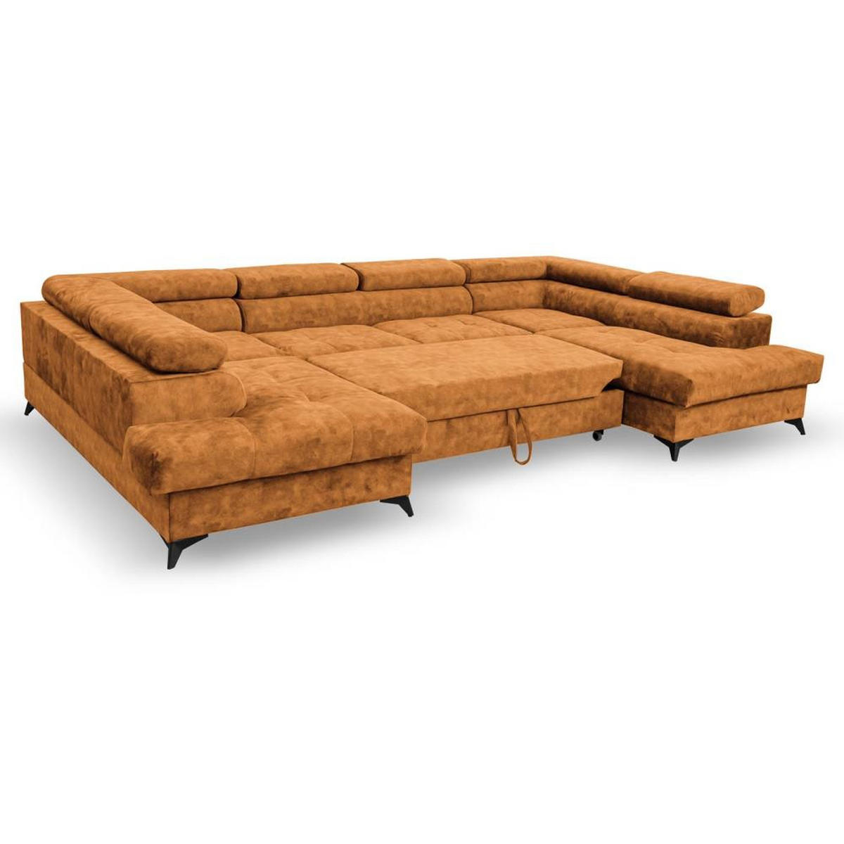 WOHNLANDSCHAFT Sorento U mit Schlaffunktion orange - Schwarz/Orange, Textil/Metall (345/87/205cm) - Beautysofa