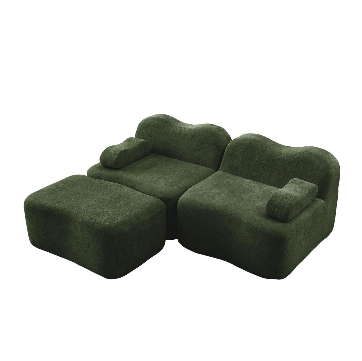 SOFA modular 2-Sitzer mit Ottomane Samt Green - Grün, Textil (167/192cm) - Meubliv