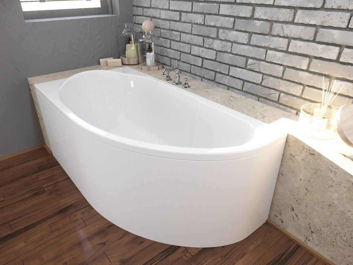 BADEWANNE Eckwanne MIKI 145/85 Links Ablauf & Füße - Weiß, Kunststoff (85/57.5/145cm) - bad land