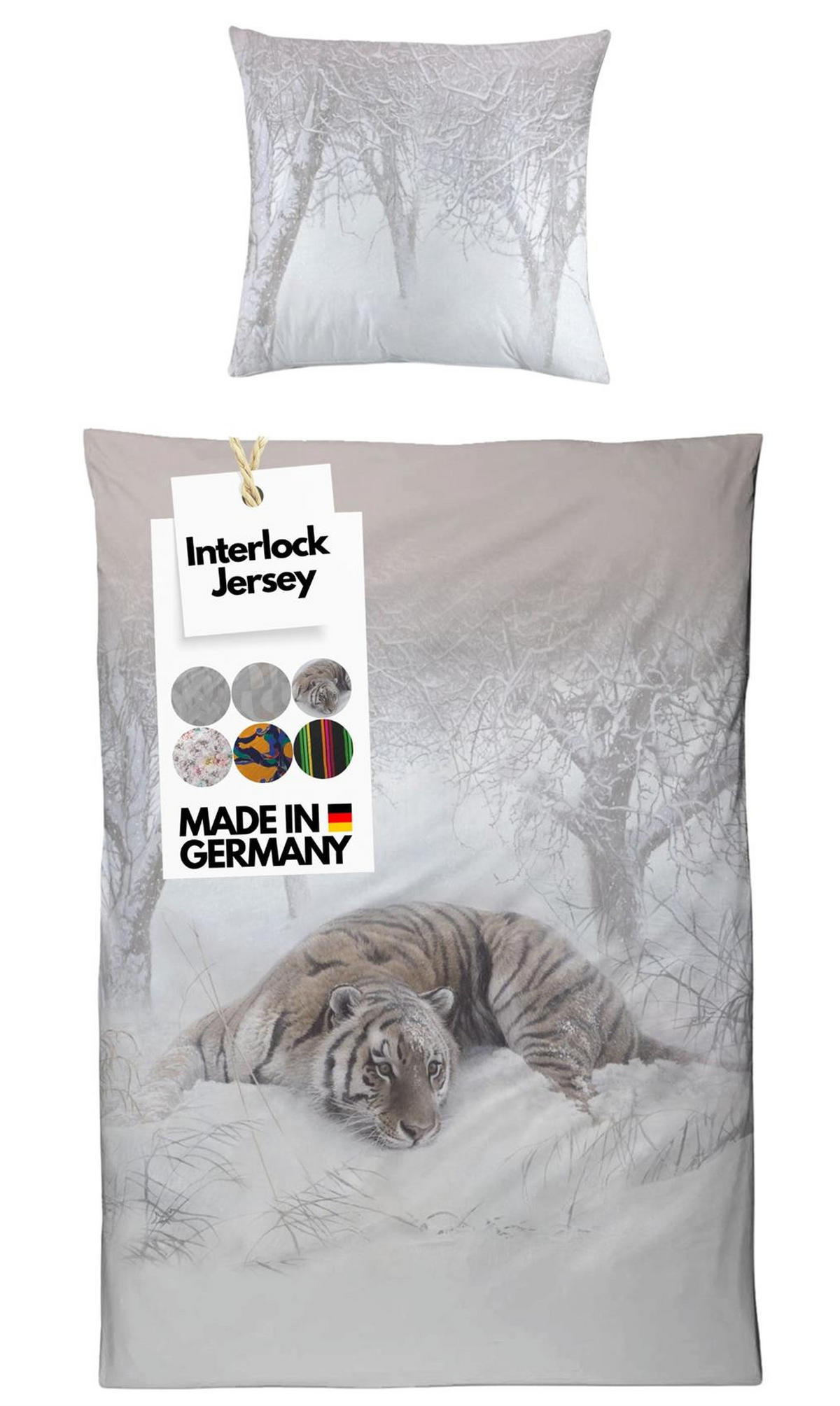 BETTWÄSCHE 135x200 Interlock Jersey Bettbezug Baumwolle Tiger - Made in Germany - Weiß, Textil (135/200cm) - Carpe Sonno