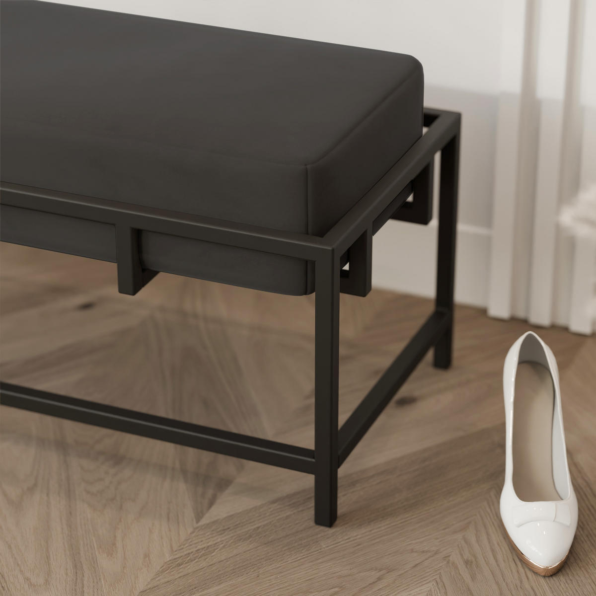 POLSTERBANK GLAM 80 cm Schwarz ,Metallgestell - Schwarz, Metall (80/45/35cm) - Idohome