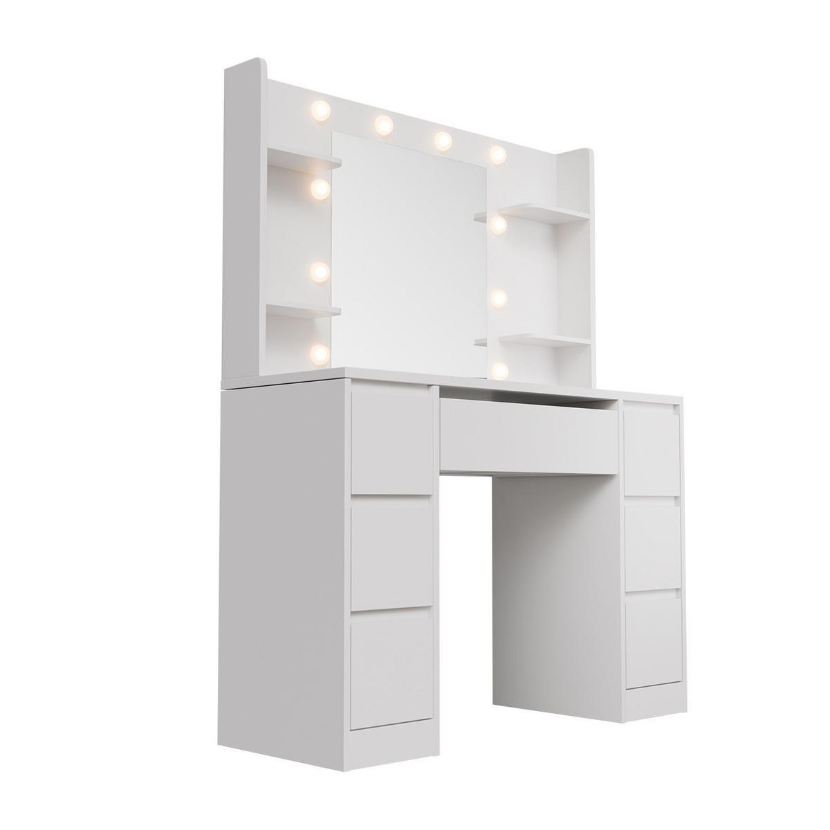 SCHMINKTISCH Malia mit LED - Weiß, Holz (107/140/40cm) - Juskys