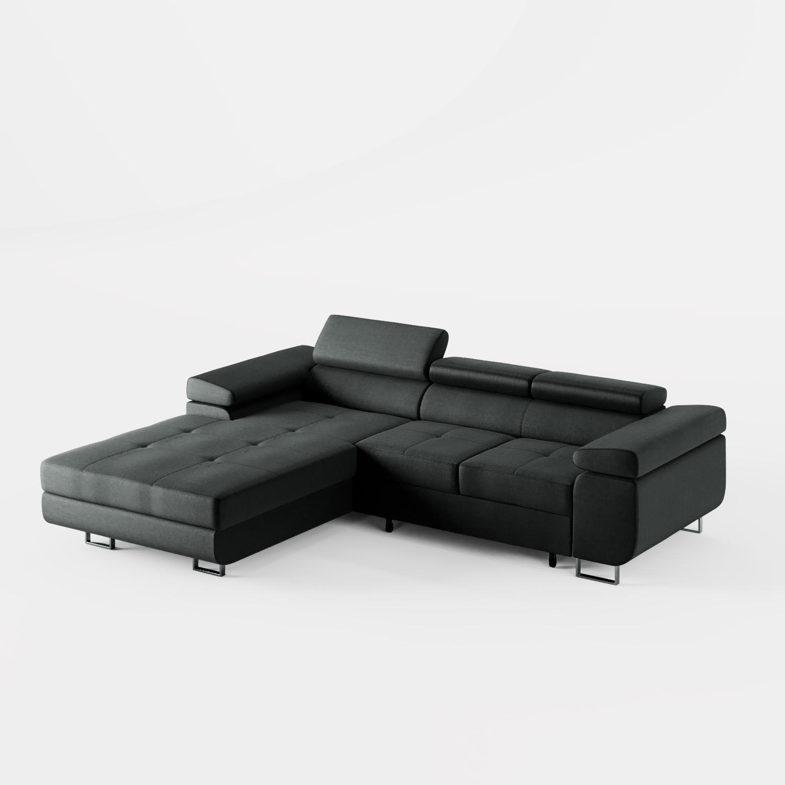 ECKSOFA VEMO CORE Links Schwarz Velours-Stoff mit Schlaffunktion und Bettkasten - Schwarz, Holz/Metall (280/205cm) - Barchello