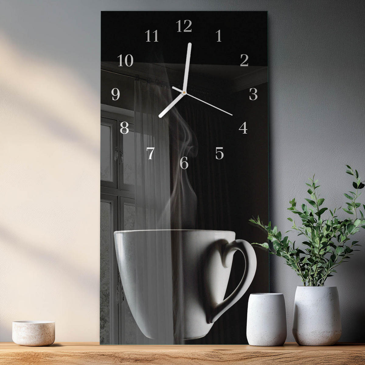 WANDUHR 30x60 cm - Orangen - Schwarz, Glas (30/60/0.4cm) - TULUP