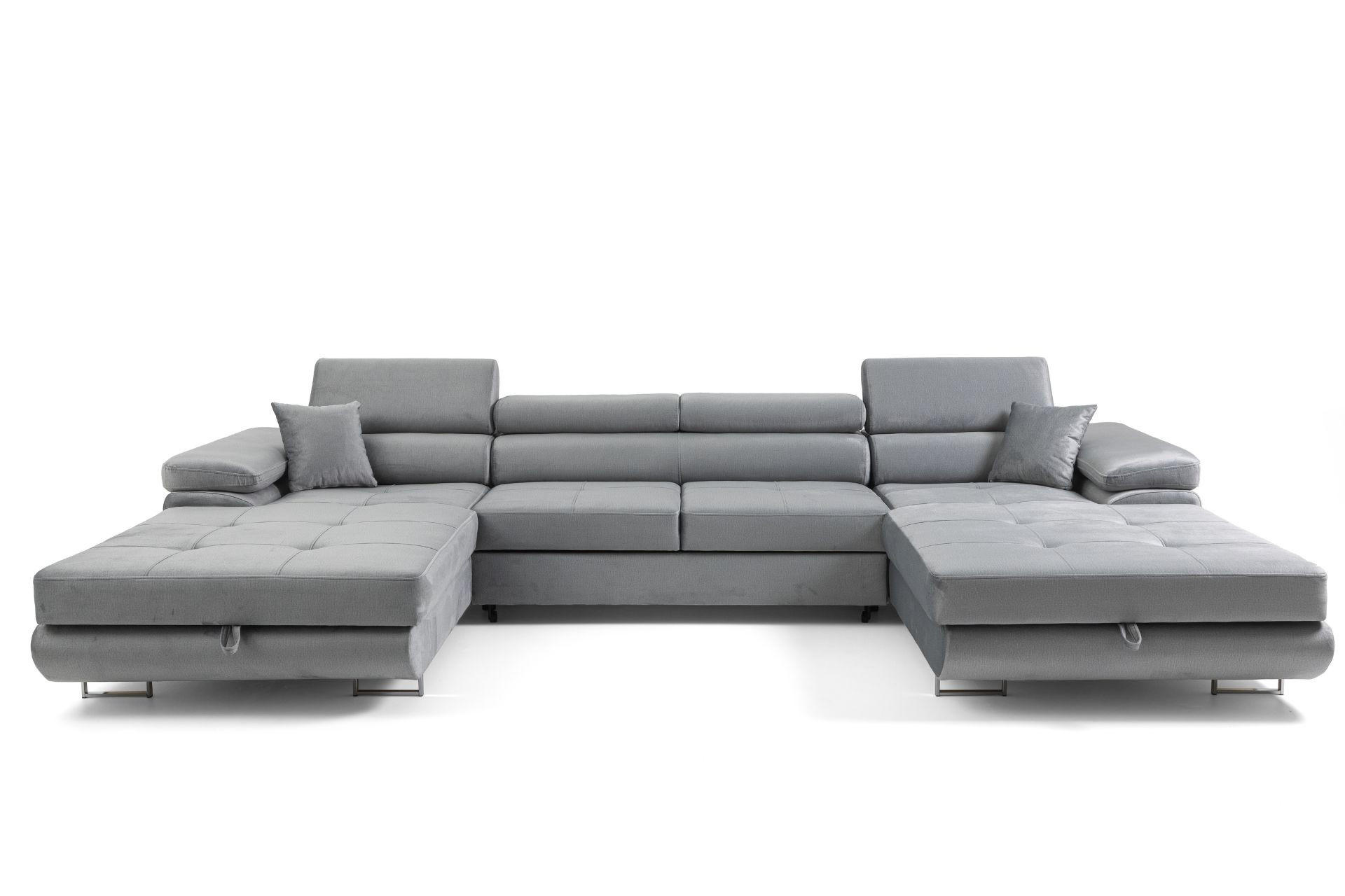 ECKSOFA U-Form ALONZO U mit Schlaffunktion 130x280 Velours Hellgrau - Silberfarben/Hellgrau, Holz/Textil (350/90/203cm) - Muffo