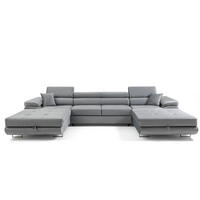ECKSOFA U-Form ALONZO U mit Schlaffunktion 130x280 Velours Hellgrau - Silberfarben/Hellgrau, Holz/Textil (350/90/203cm) - Muffo