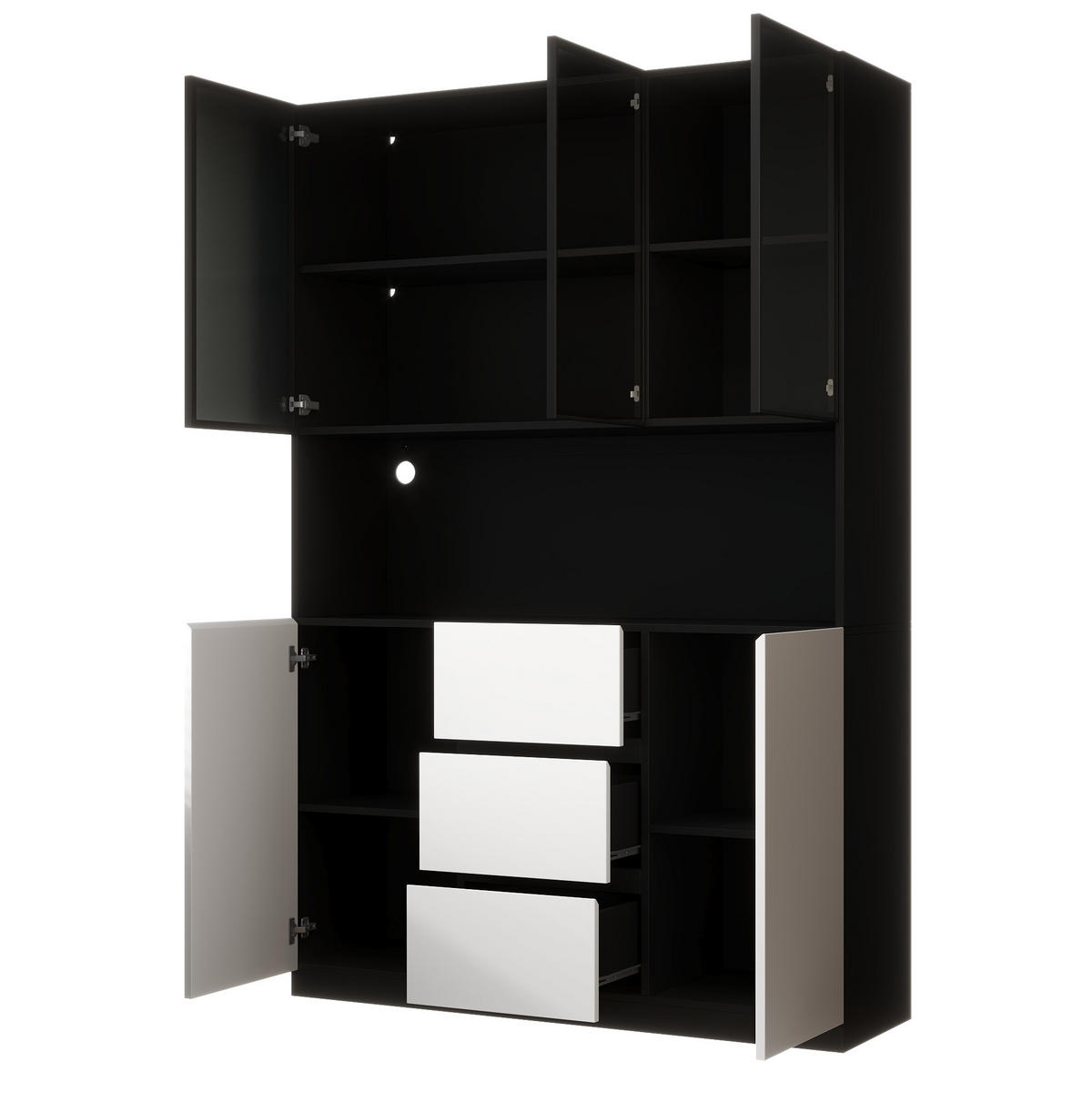 VITRINE 120/40/200 cm aus MDF mit LED-Beleuchtung Schwarz - Schwarz, Holzwerkstoff (120/200/40cm) - Modenvie