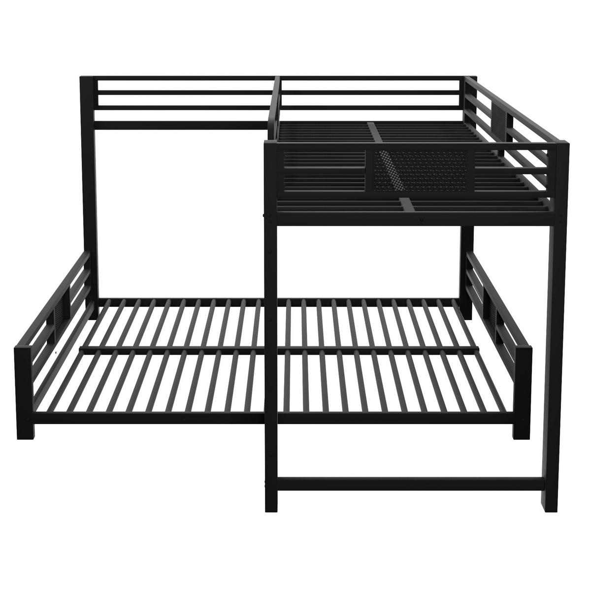 ETAGENBETT 90/200 cm & 140/200 cm in Schwarz L-Form aus Metall - Schwarz, Metall (140/200cm) - CHICFURN