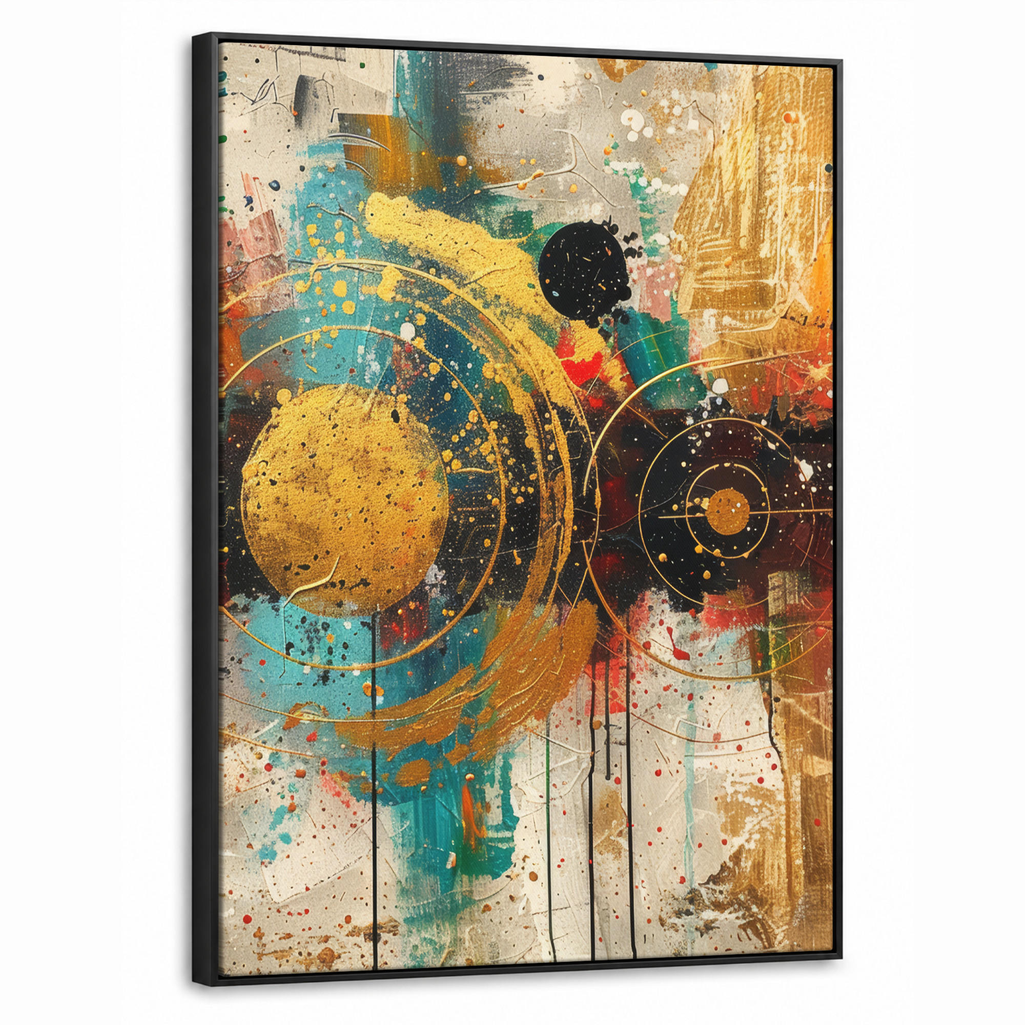 LEINWAND Bilder mit Rahmen - Abstrakt - Kunst - Gold - Modern - 50x70 - Multicolor, Textil (50/70cm) - MuchoWow