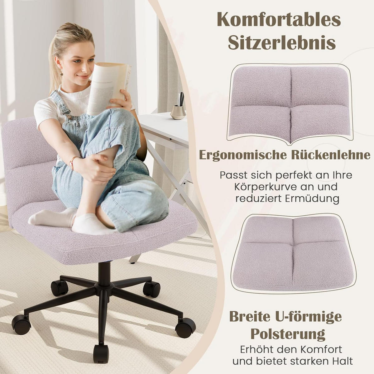 BÜROSTUHL Hellgrau - Hellgrau, Textil (73/87/69cm) - COSTWAY
