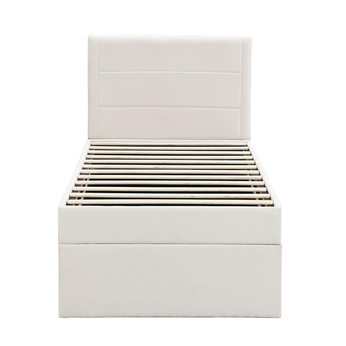 POLSTERBETT 90x200cm Beige Einzelbett Metallrahmen Stauraum - Beige, Holz (90/200cm) - FLIEKS