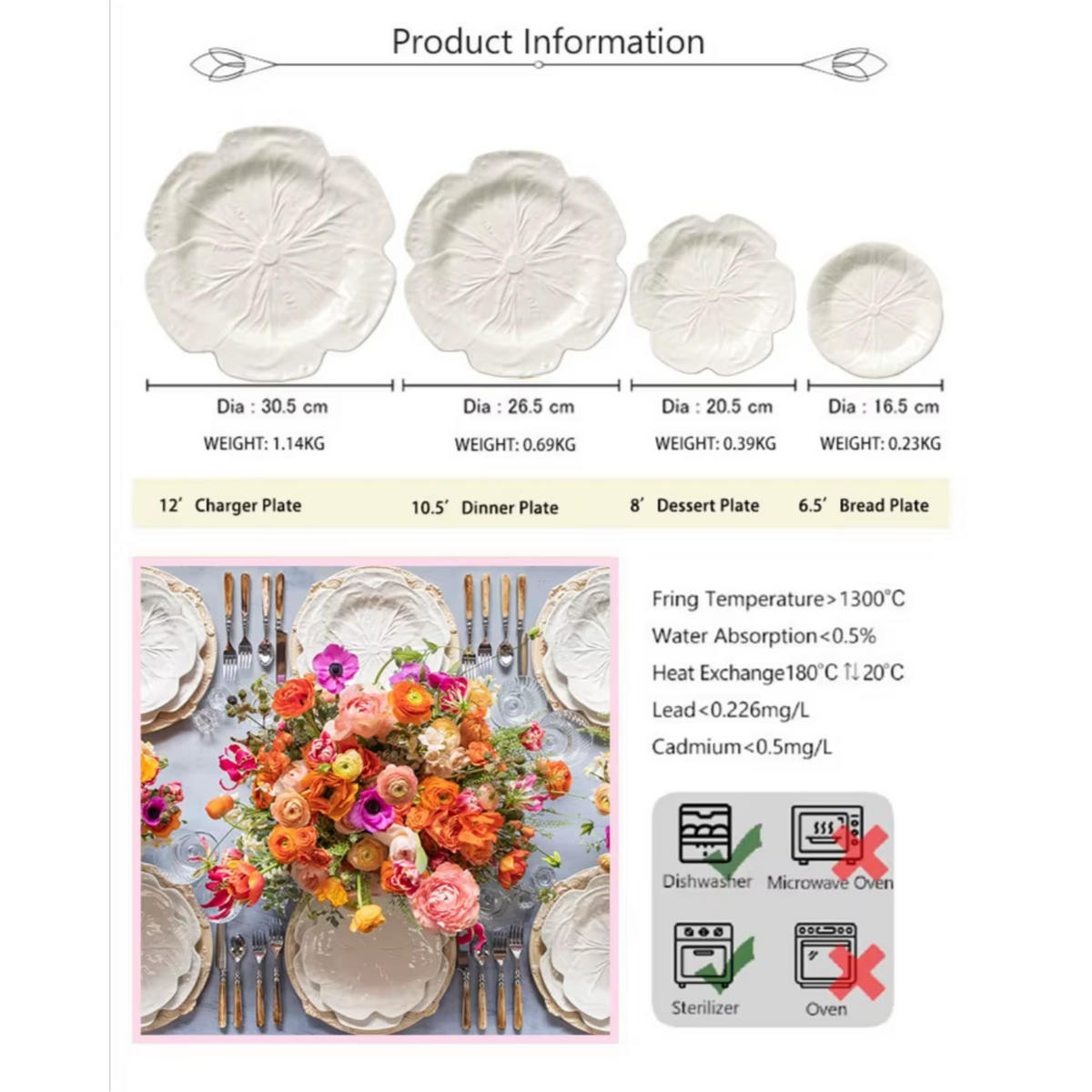 TAFELSERVICE 4-teilig Porzellan Weiß 33/26,8/21,7/16,5 cm - Weiß/Grün, Keramik (33/2/33cm) - Quality Elegance