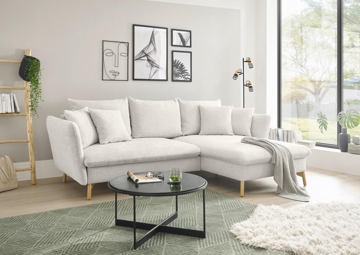 ECKSOFA S11 Ambriamo Weiß 258/91/167 cm Recamiere rechts - Weiß, Textil (258/167cm) - Livojo