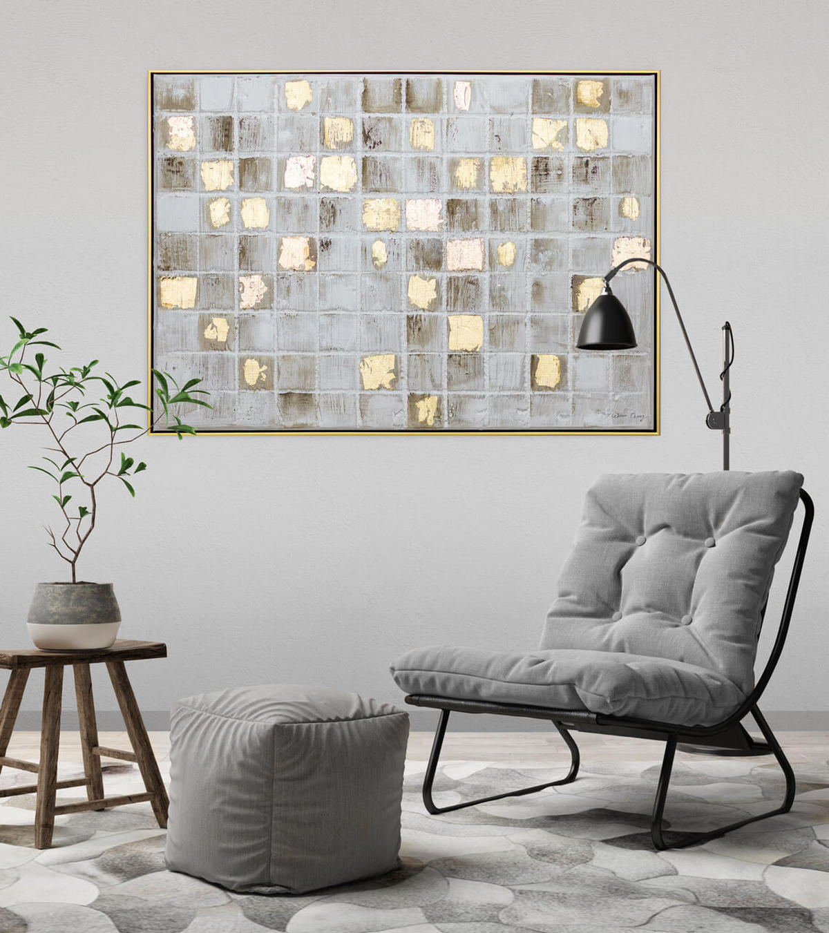 ACRYLBILD HANDGEMALT Grau 103/78 cm - Goldfarben/Grau, Textil (102.5/77.5cm) - KUNSTLOFT