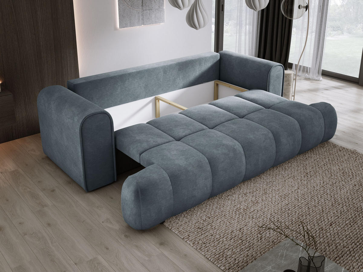 SOFA COCO SCHLAFSOFA mit Bettfunktion, CLOUD Stoffbezug, 2-Sitzer, freistehend, Größe: 250x105x90 cm, Grau - Dunkelgrau, Holz/Textil (250/90/105cm) - DomoHome
