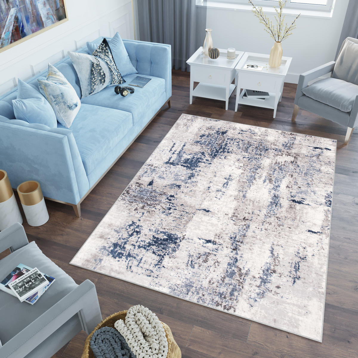 TEPPICH SKY Grau Blau 180/250 cm - Blau/Grau, Textil (180/250cm) - Tapiso