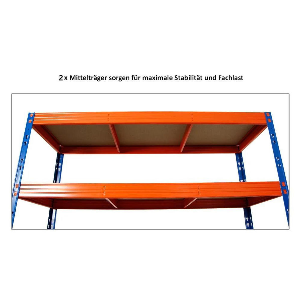 SCHWERLASTREGAL Rhino 2er-Set mit 2x 180x160x60 cm 4 Spanplatten-Ebenen 16mm Fachlast 500 kg Blau-Orange - Orange, Metall (320/180/60cm) - PROREGAL