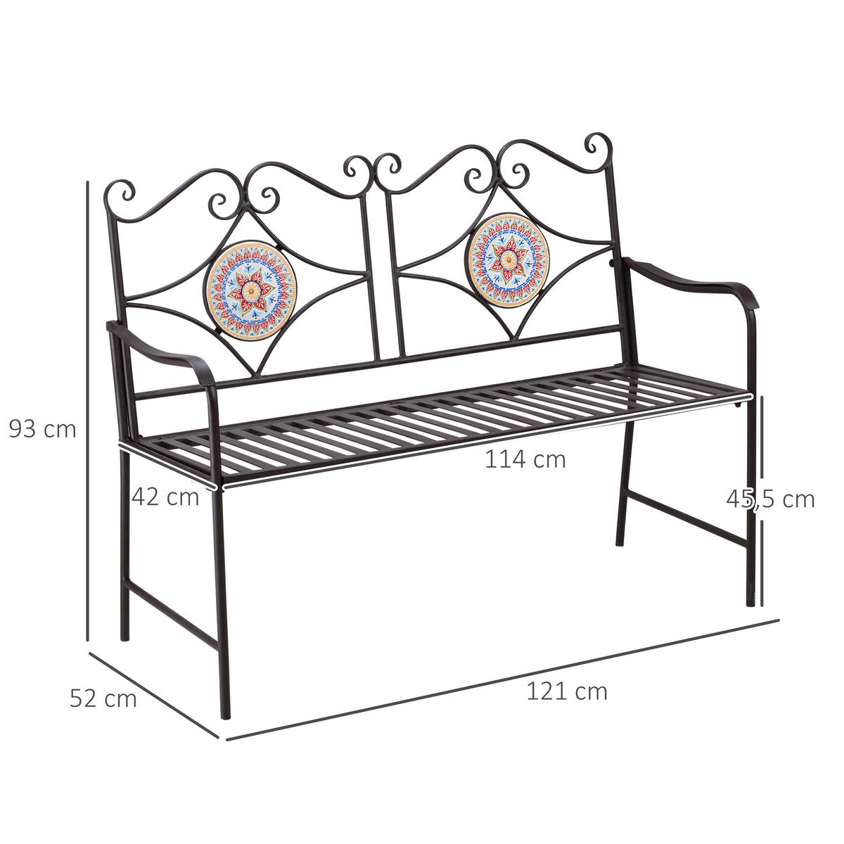 PARKBANK, mit Rückenlehne, 2-Sitzer, max. 220 kg, 121 x 52 x 93 cm, Stein, Braun - Braun, Stein (121/93/52cm) - Outsunny