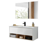 BADMÖBEL-SET weiß Hochglanz, Eiche 100 cm, Komplettset mit Waschbecken und LED Beleuchtung - Weiß Hochglanz/Eichefarben, Glas/Holzwerkstoff (100/190/47cm) - Furn.Design