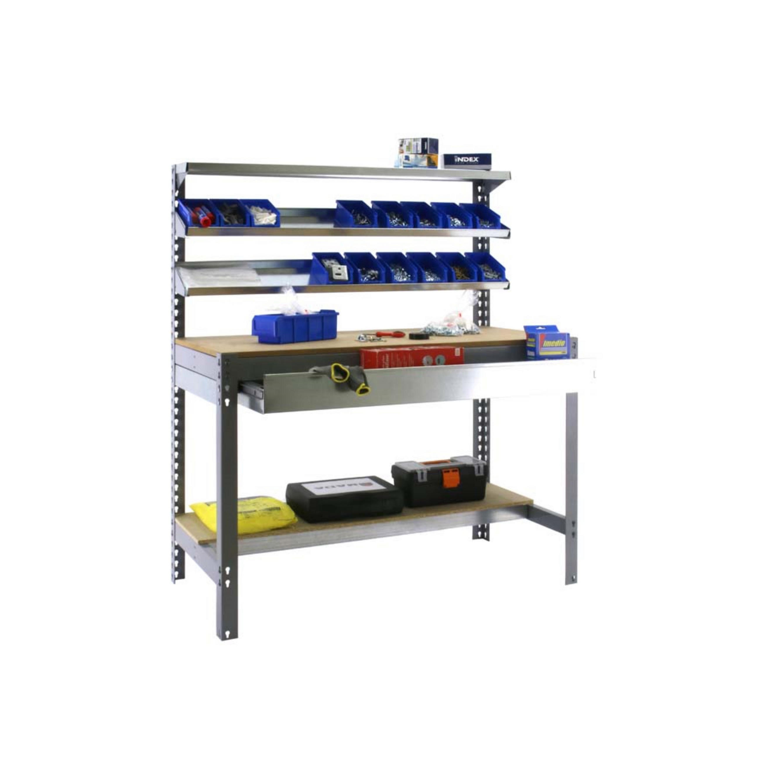 WERKBANK BUFFALO mit Frontablage und Schubfach | HxBxT 84x90x61cm | Traglast 400kg | Grau - Grau, Metall (90/84/61cm) - PROREGAL