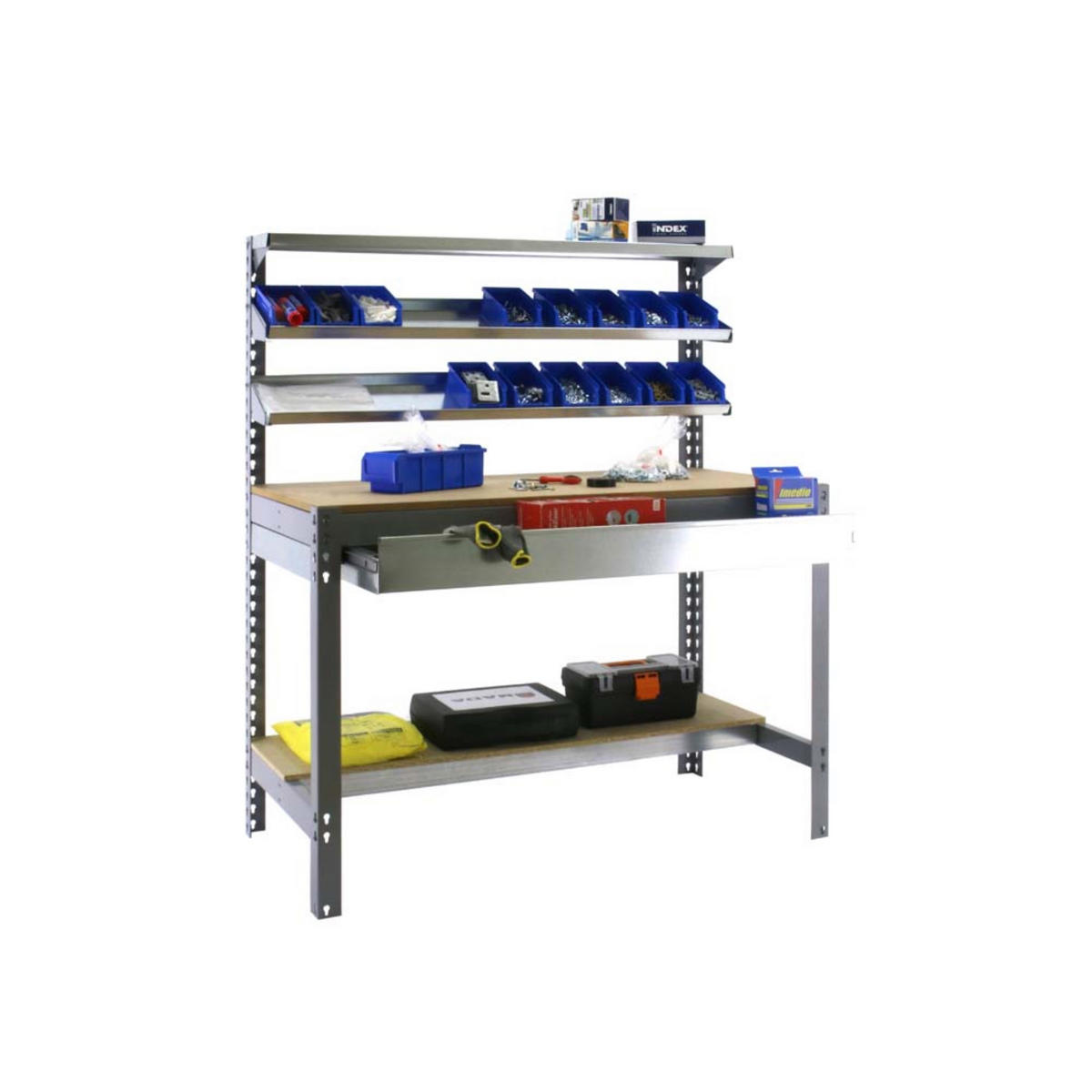 WERKBANK BUFFALO mit Frontablage und Schubfach | HxBxT 84x90x61cm | Traglast 400kg | Grau - Grau, Metall (90/84/61cm) - PROREGAL