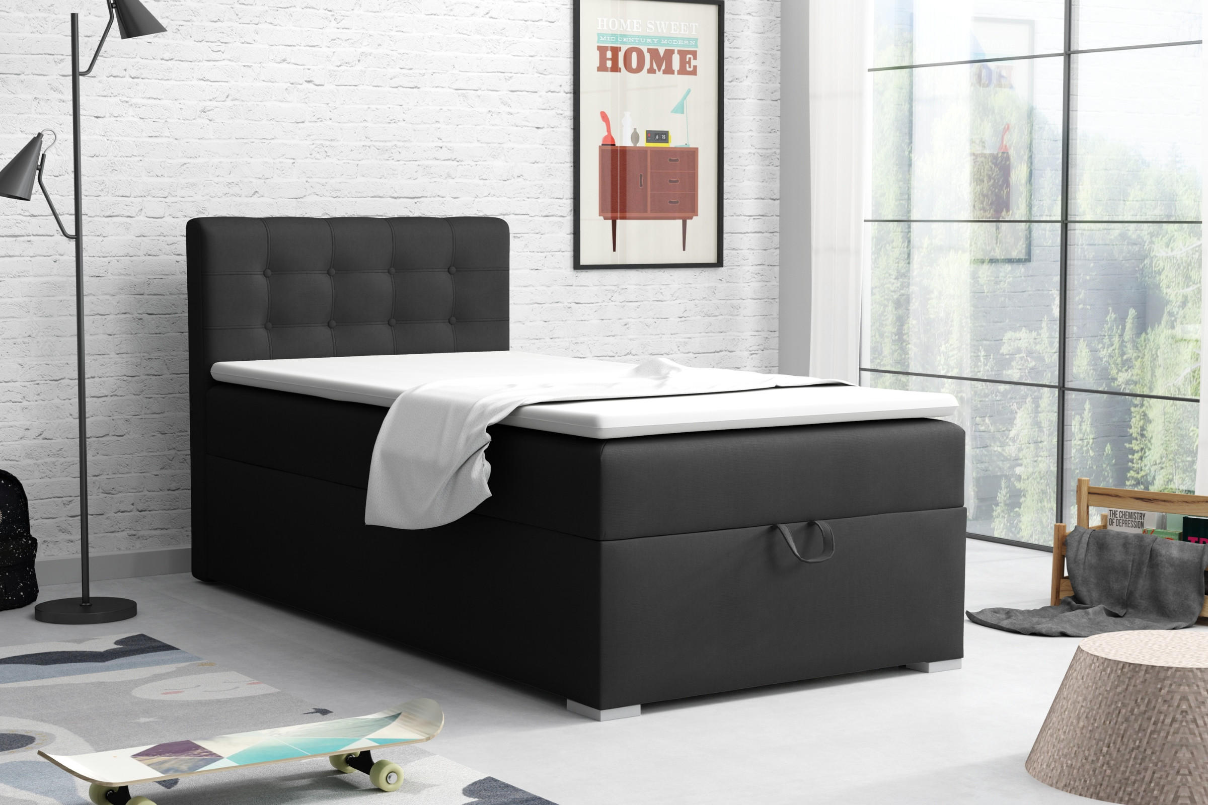 BOXBETT TEEN 3 90/200 Velours Schwarz H3 - Schwarz, Holz/Holzwerkstoff (90/200cm) - Deine Möbel 24