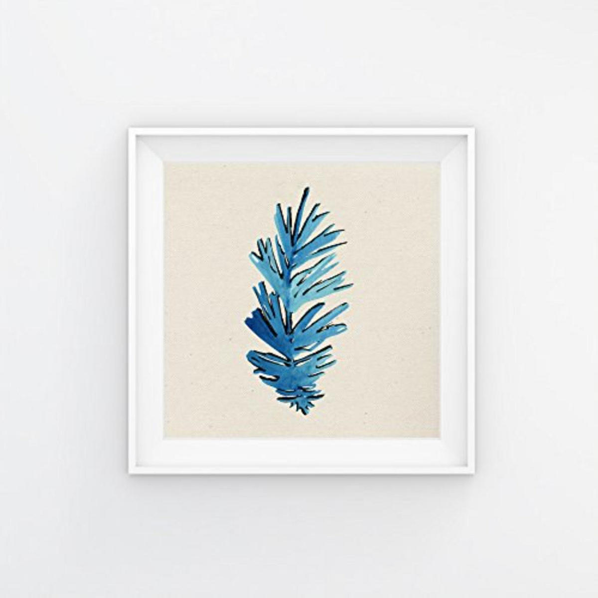 POSTER Set mit 4 Bunte Blauen Blättern 20x20cm Schwarzer Rahmen - Schwarz, Papier (20/3cm) - Nacnic