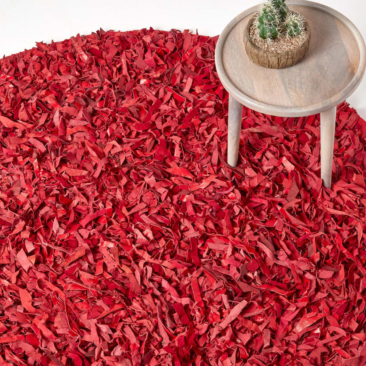 SHAGGY-TEPPICH Dallas rund 150 cm - Rot, Leder (150/150cm) - Homescapes