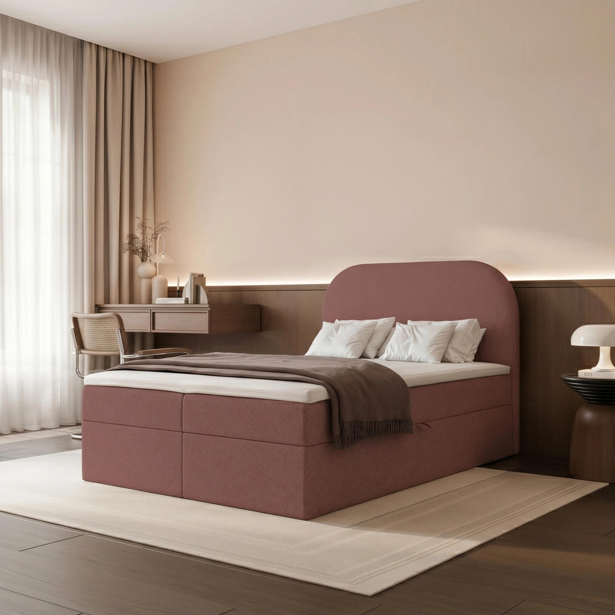 BOXBETT FUZZI 120x200 cm Ziegelrot (Stoff Lumi) - mit 2 Bettkästen, Bonellmatratze und weichem Kopfteil - Terracotta, Holzwerkstoff/Textil (120/200cm) - Ravio