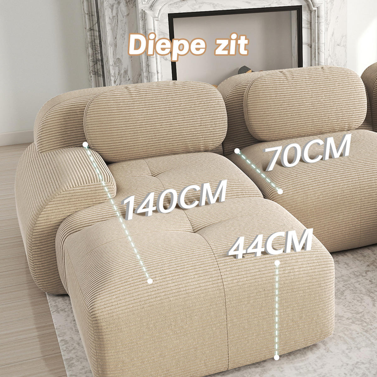 SOFA 2-Sitzer in Beige aus Cord mit modularem Design und geschwungenen Armlehnen - Beige, Textil (208/75/103cm) - CHICFURN