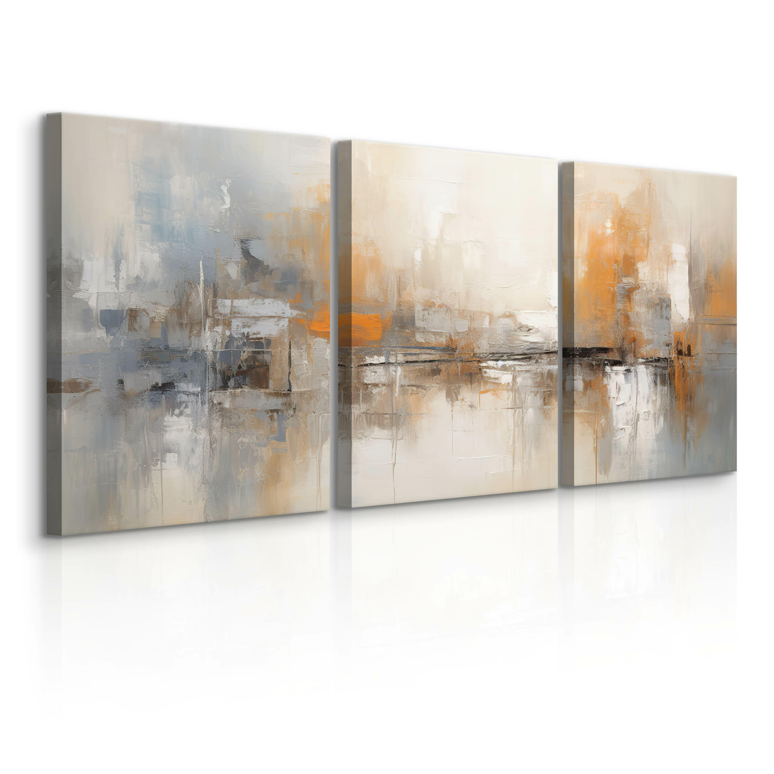 LEINWANDBILDER 3-es Set Abstrakte Kunst - Beige/Schwarz, Textil (90/40cm) - Muralo