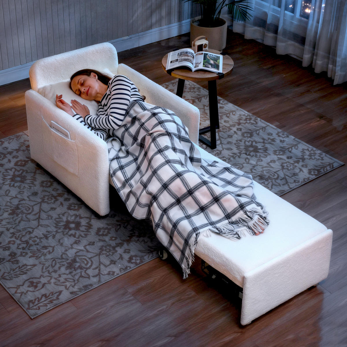 SCHLAFSESSEL DE-14634 mit verstecktem Stauraum und breiter Sitzfläche Creme - Creme, Textil (72/91/85.5cm) - ComfortXL