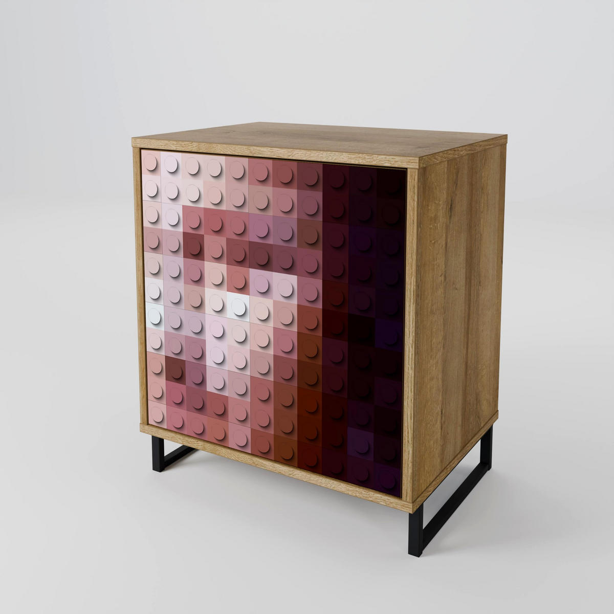 SIDEBOARD CONSTRUCTIVE ART, Eichefarben, 57,5x42x72,5 cm, Schwarze Metallfüße - Eichefarben/Multicolor, Holzwerkstoff/Metall (57.5/72.5/42cm) - SpaceRebels