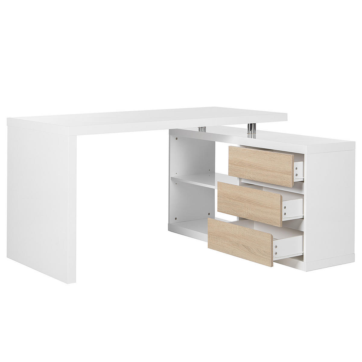 ECKSCHREIBTISCH - Weiß Hochglanz/Eichefarben, Holzwerkstoff (115/140/75cm) - home24