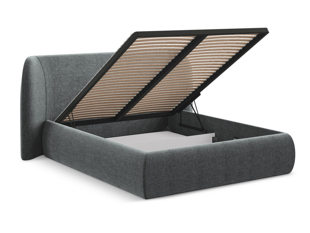 POLSTERBETT mit Bettkasten und Lattenrost 210x215 Grau - Schwarz/Graphitfarben, Kunststoff/Textil (160/200cm) - Makamii